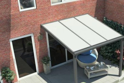 Moderne terrasoverkapping in mat antraciet van 3,06 x 2,5 meter met opaal polycarbonaat