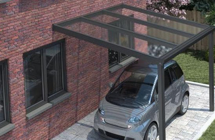 Klassieke carport in mat antraciet van 3,06m x 3m met heldere polycarbonaat